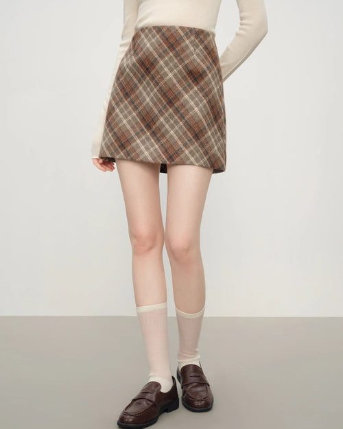 Retro Plaid High-Waist Knit Mini Skirt