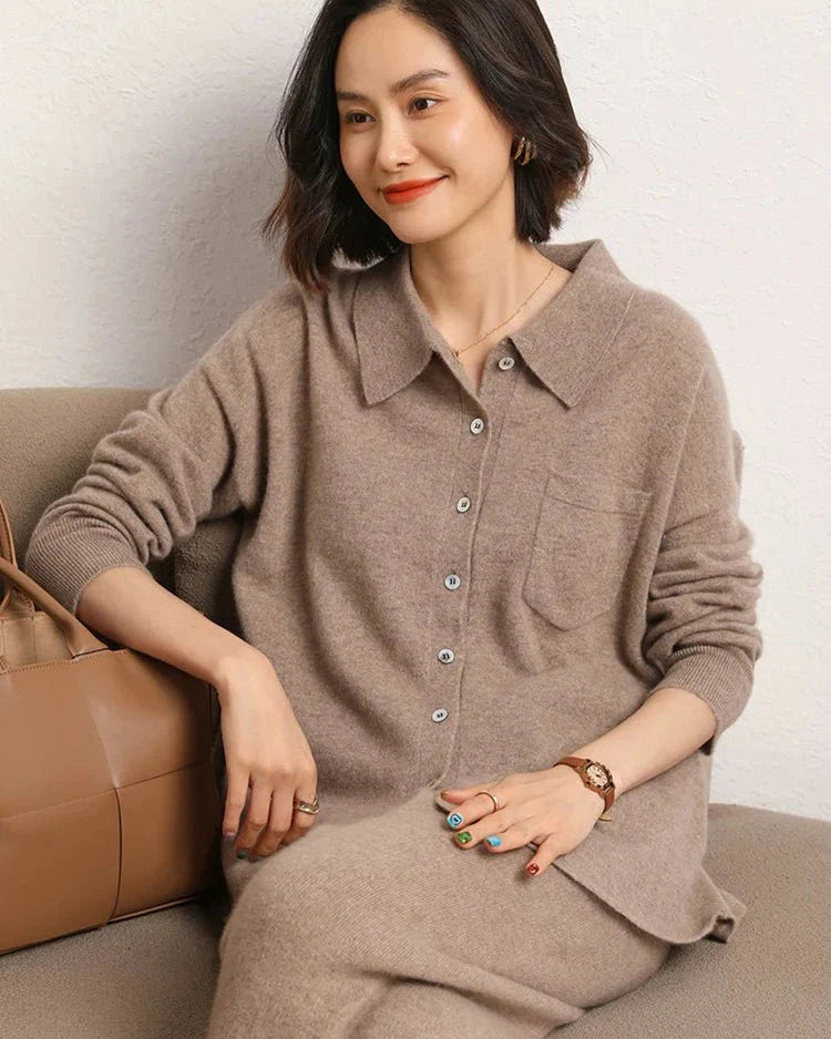 Cashmere Knitted Turn-down Collar Shirt
