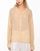 Ramie V-Neck Button-Down Shirt