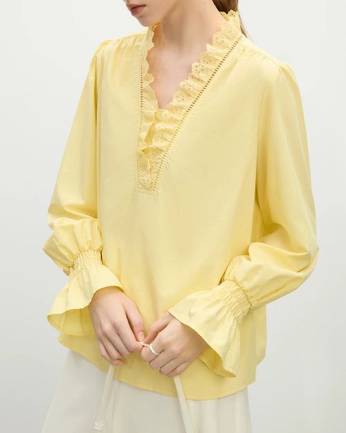 Casual Lace V-Neck Flared Sleeve Shirt