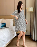 Modal Stripe Short Sleeve V-Neck Sleep Dress