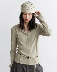Slim-Fit V-Neck Single-Breasted Shirt