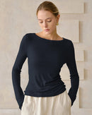 Off-The-Shoulder Slim-Fit Long-Sleeved T-Shirt