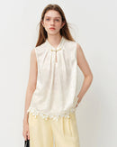 Stand-Collar Frog-Button Sleeveless Shirt