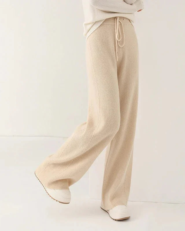 100% Merino Wool Knitted Wide Leg Trousers