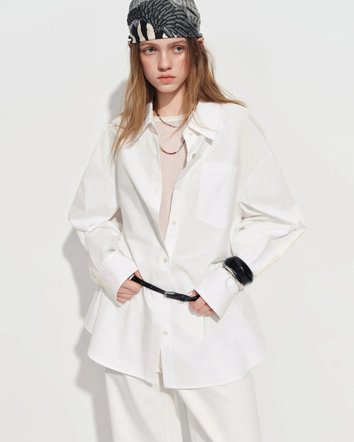 Loose-Fit Cotton Stand-Collar Shirt