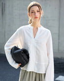 Loose-Fit Linen V-Neck Long-Sleeve Shirt