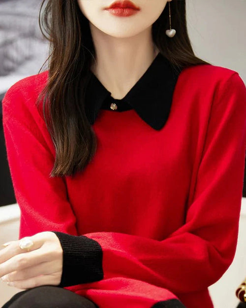 Merino Wool Contrast Colors POLO Collar Pullovers