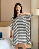 Modal Stripe Short Sleeve V-Neck Sleep Dress