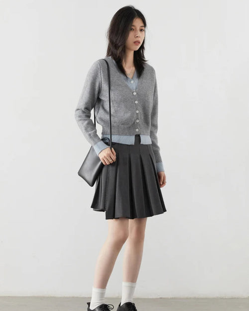Contrast Trim V-Neck Knit Cardigan
