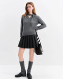 Openwork V-Neck Wool Knit Sweater
