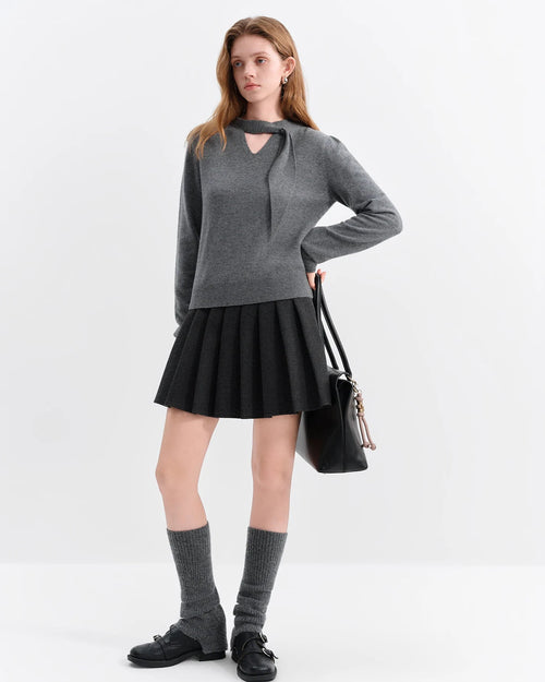 Openwork V-Neck Wool Knit Sweater