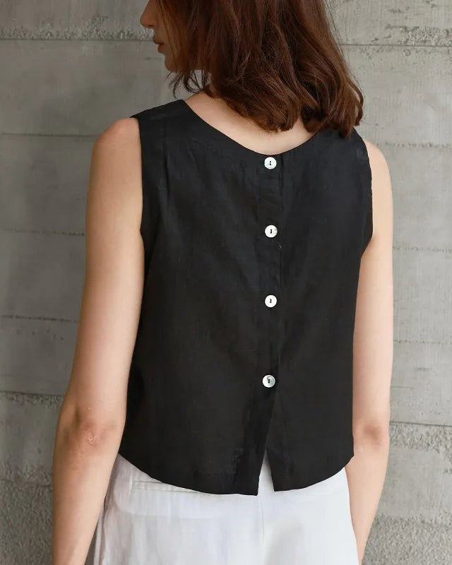 Pure Linen Reversible Cropped Vest