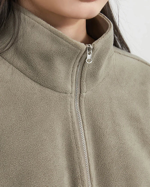 Granular Velvet Stand-Collar Zip Top