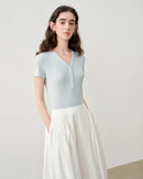 Slim V-Neck Knit Short Sleeve Top