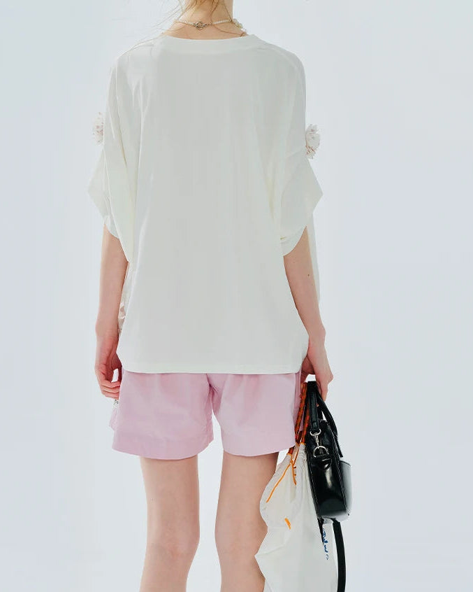 High-Waisted Washed Cotton Shorts