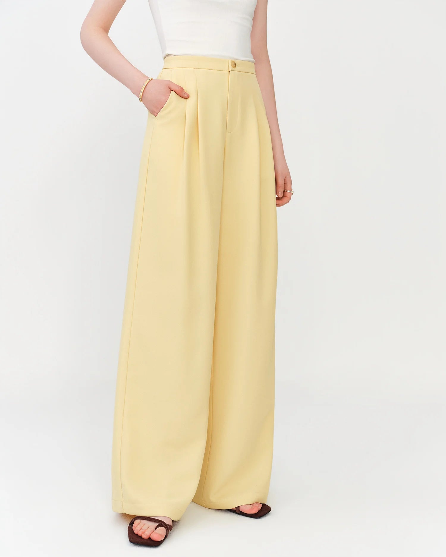 High-Waist Straight Drape Trousers