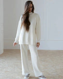 Half Turtleneck Sweater & Wide Leg Pants Knitted Set