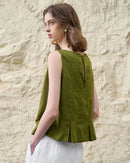 Ruched Linen Sleeveless Vest Top
