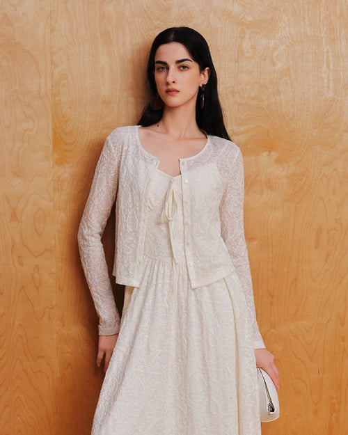 Lace-Trimmed Knit Cardigan