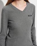 Straight-Shoulder V-Neck Knit T-Shirt