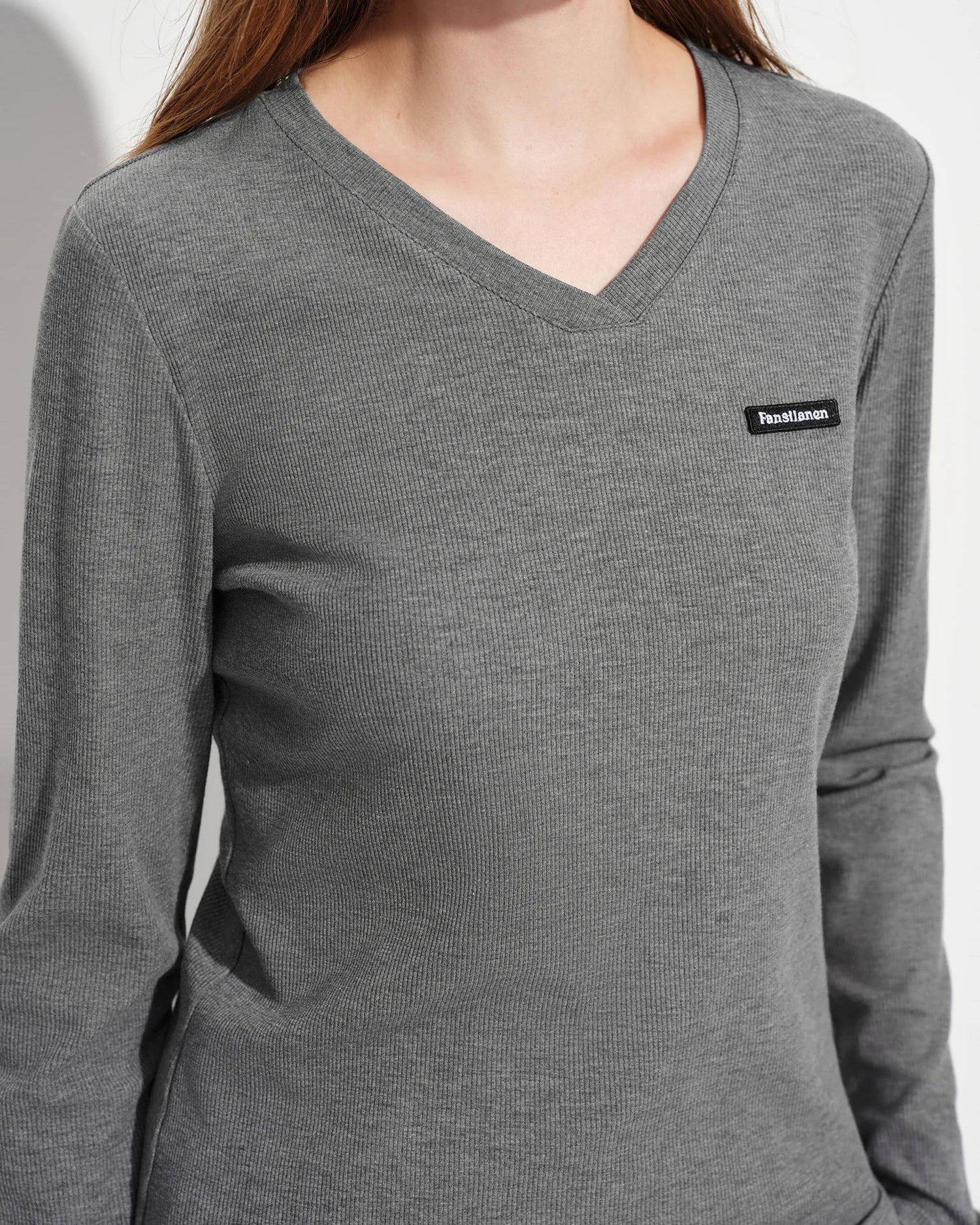 Straight-Shoulder V-Neck Knit T-Shirt