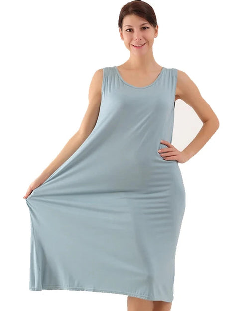 Plus size bamboo fibre, cotton & elastane sleeveless sleep dress. Naturally soft, breathable & gently stretchy mid-calf fit, sizes 3XL–6XL.