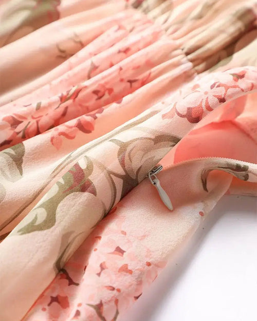 Floral Print Chiffon Bow Neck Long Sleeve Dress