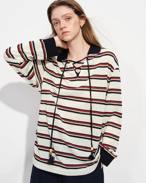 Classic Striped Color-Blocked Polo Shirt