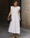 Sleeveless Pleated Cotton Maxi Dress
