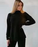 Half Turtleneck Sweater & Wide Leg Pants Knitted Set
