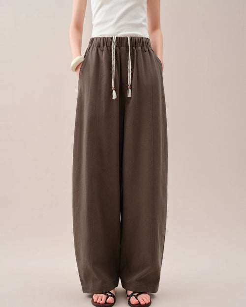 High-Waisted Loose-Fitting Curved Pants