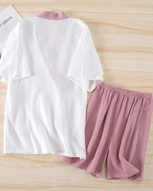 Cotton Crepe Short-Sleeve Pajama Set