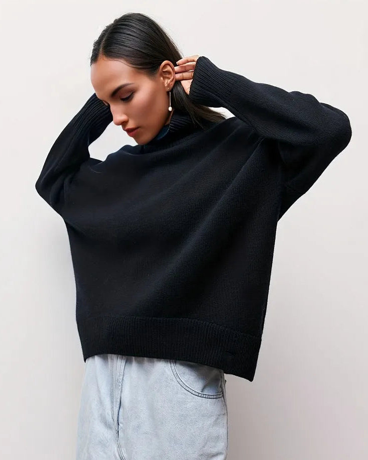 Oversized Solid Turtleneck Sweater