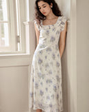 Printed Square Neck Fitted Waist Dress