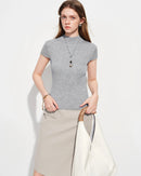 Semi-High Neck Short-Sleeve Knit Sweater