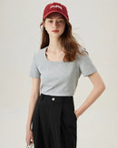 Soft Stretchy Square-Neck Knit T-Shirt