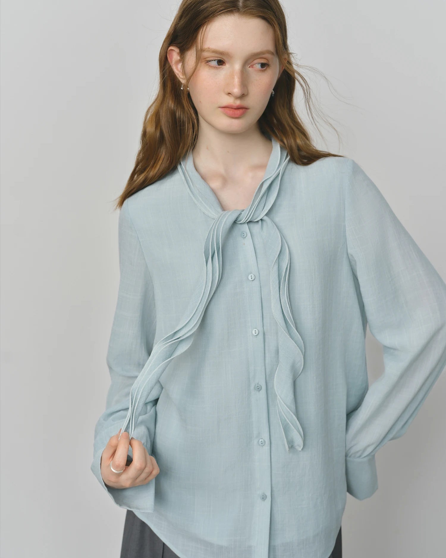 Asymmetric Flounce V-Neck Casual Shirt