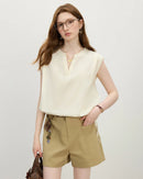 Straight Shoulder V-Neck Sleeveless Blouse