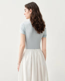 Slim V-Neck Knit Short Sleeve Top