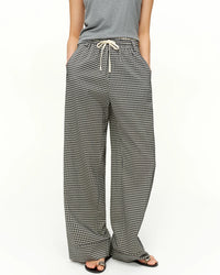 Plaid High-Waist Straight-Leg Blend Trousers