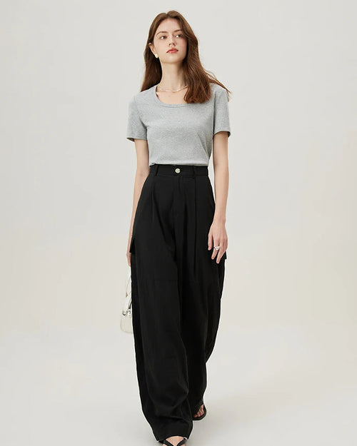 Soft Stretchy Square-Neck Knit T-Shirt
