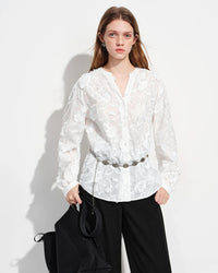 3D Jacquard V-Neck Long Sleeve Shirt