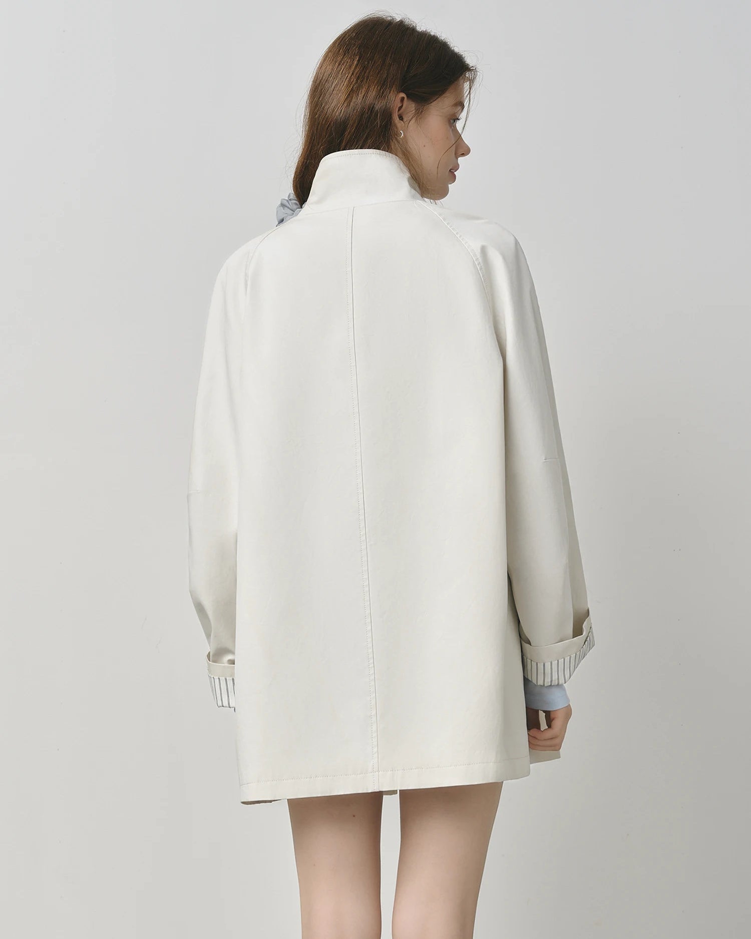 Short Stand Collar Windbreaker Trench Jacket