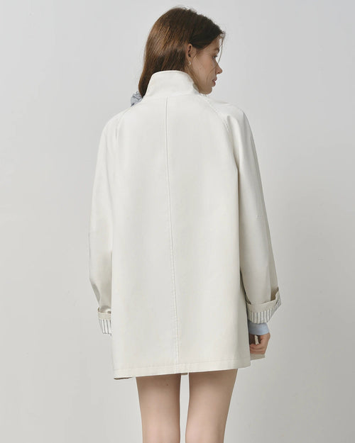 Short Stand Collar Windbreaker Trench Jacket