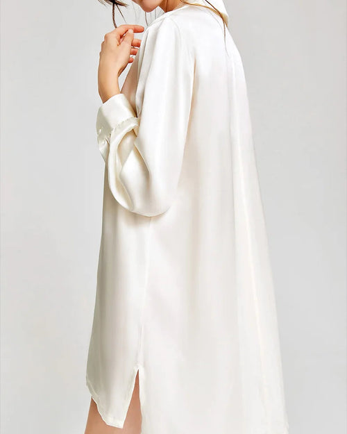 Mulberry Silk Turn-Down Collar Long Sleeve Shirt