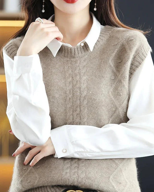 O-Neck 100% Wool Sweater Vest