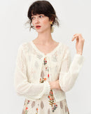 Linen Blend Open-Knit Lace-Up Cardigan