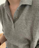 Polo Collar Gray Wool Sweater