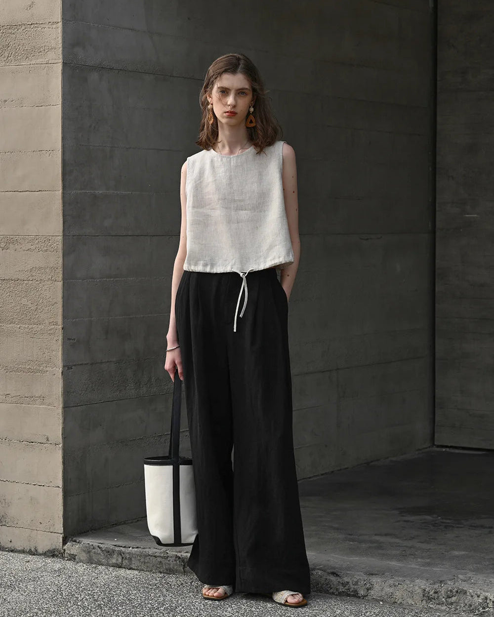 Linen Sleeveless O-Neck Casual Top